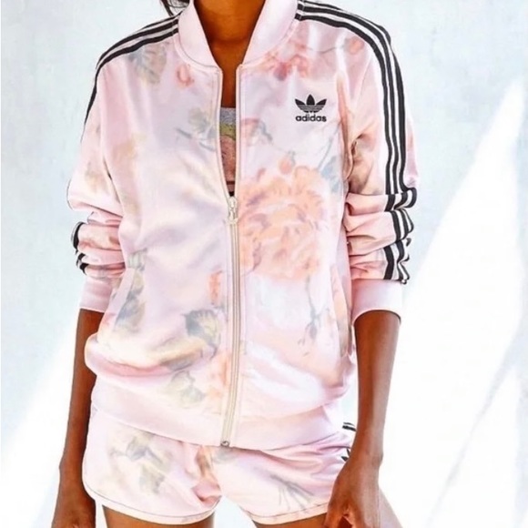 Adidas Originals Pastel Pink Floral Trefoil Track Jacket - Picture 1 of 7